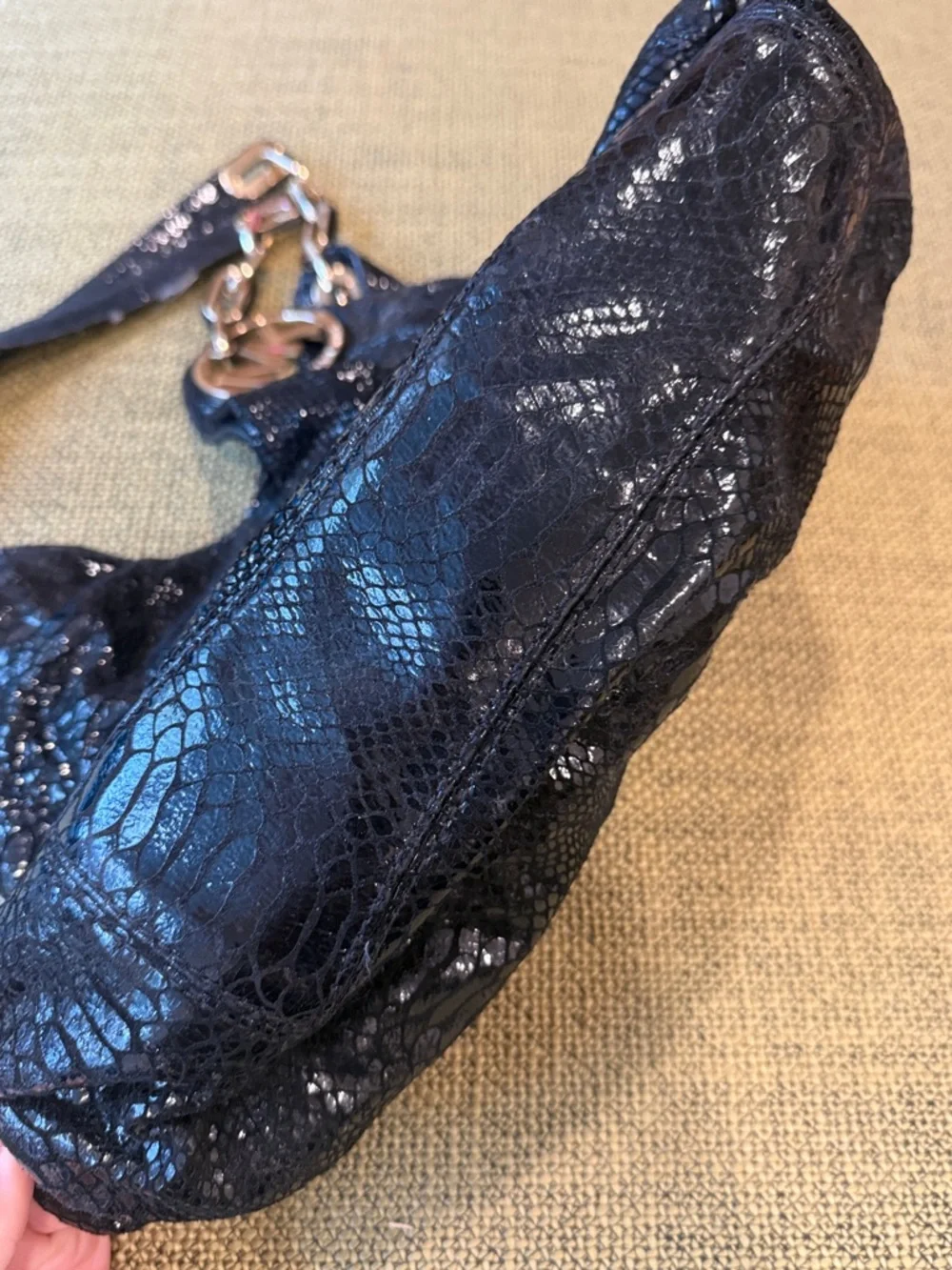 *Michael Kors Black Glossy Shimmery Snakeskin-Texture Shoulder Bag - Picture 2 of 11